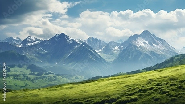 Fototapeta Swiss Alps Mountain Range Landscape. copy space for text.