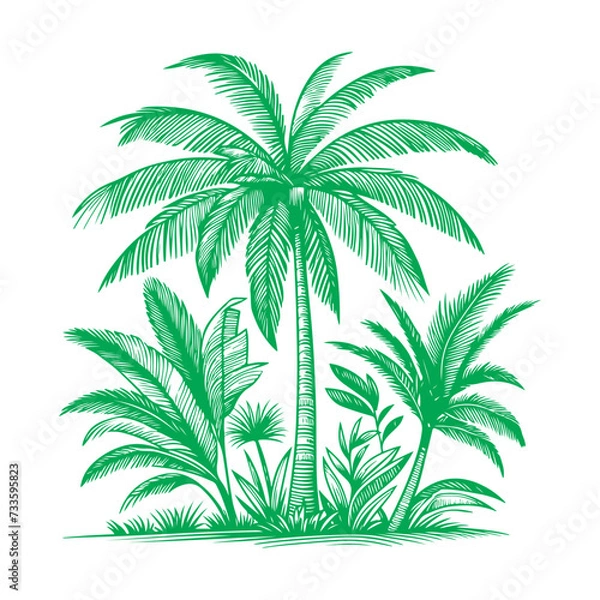 Fototapeta Palm or coconut tree tropical green leaves. hand drawing doodle sketch style vector illustration