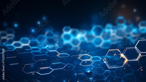 Obraz Digital technology hexagon cyber security concept, blue technology background