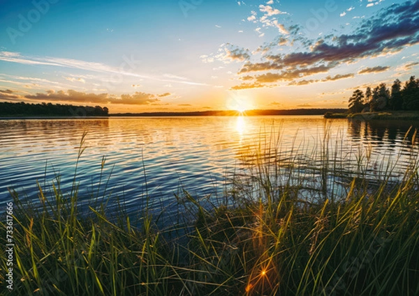 Obraz Beautiful sunset over the lake Beautiful summer landscape with sunrise over the lake