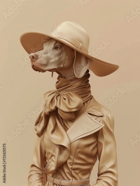 Obraz Portrait of dog dressed as a person with a hat, elegant, surrealistic