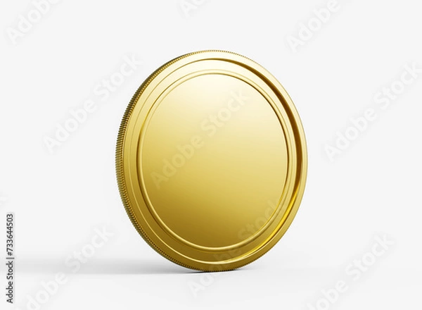 Fototapeta 3d Golden Shiny Rounded Coin Isolated On White Background 3d Illustration