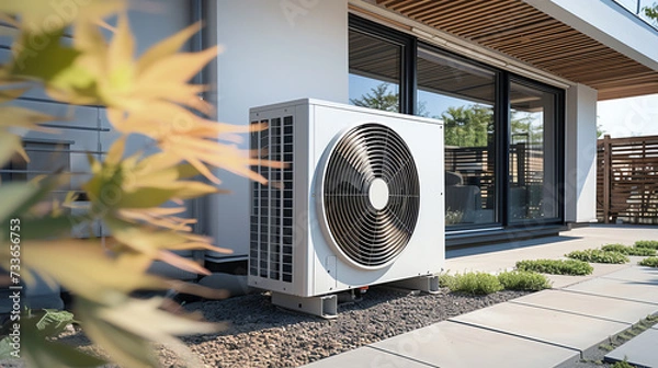 Fototapeta air heat pump near a modern house