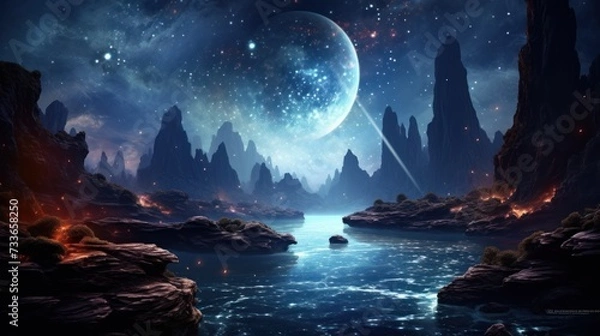 Obraz River with planet and galaxy background