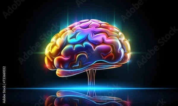 Obraz Colorful brain glowing in dark background