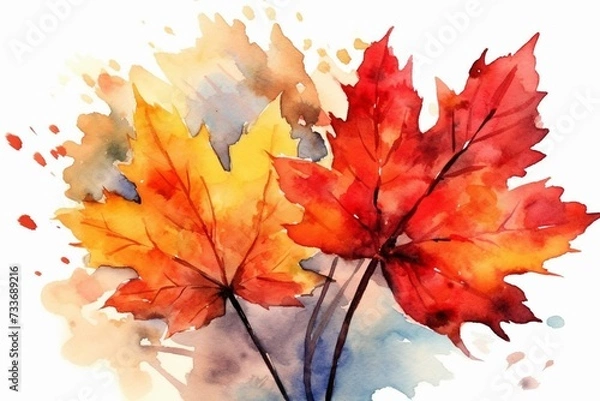 Fototapeta Fall foliage watercolor design. Generative AI