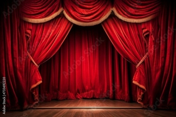 Fototapeta A captivating theater poster with a red curtain, inviting audiences to explore a rich historical play. Generative AI