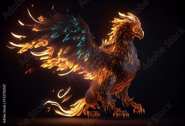 Fototapeta A mythical ancient glowing griffin created with Generative AI technology