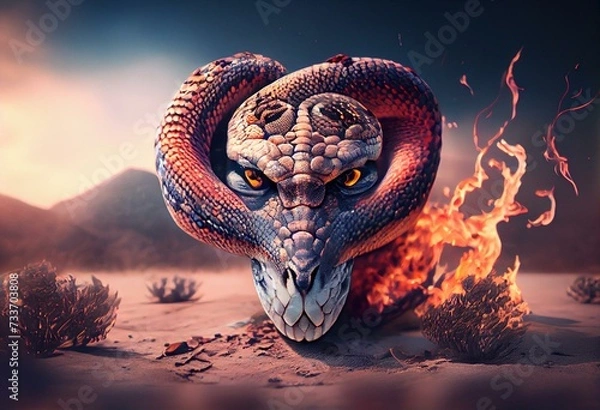 Fototapeta The Consequences of Ignoring Global Warming as an Evil Burning Snake. Generative AI