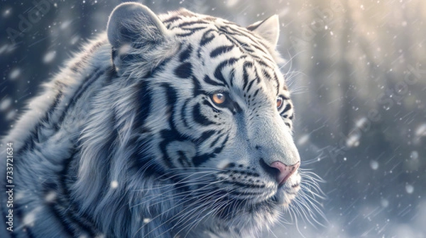 Fototapeta A close up of a beautiful white tiger