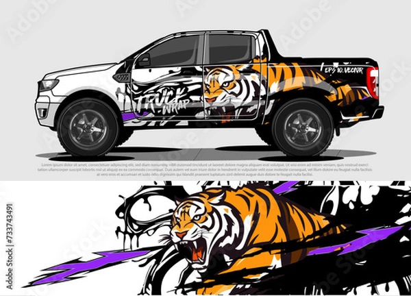 Obraz car livery design vector. abstract race style background with aggressive Angry tiger concept for vehicle vinyl sticker wrap