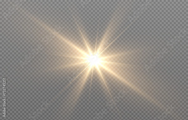 Obraz Vector light on isolated transparent background. Sun, rays of light png. Magic glow, golden light png