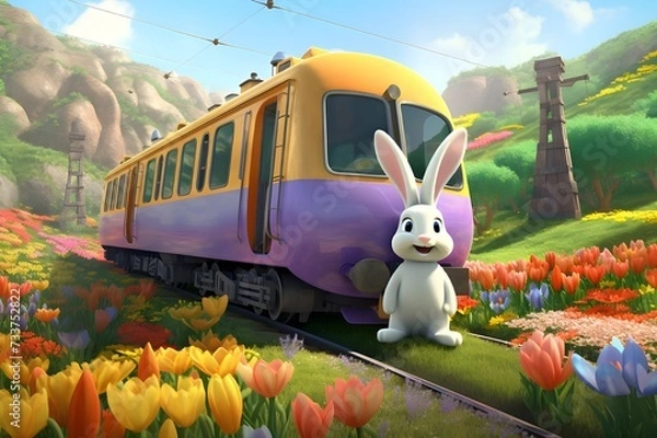 Fototapeta Vroom and Bloom: Bunny's Easter Egg Express
