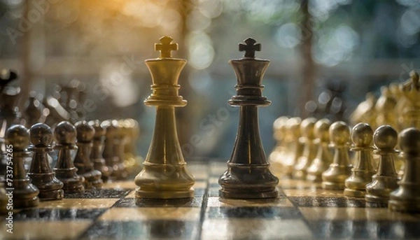 Fototapeta Cinematic view of a chess board with depth of field effect