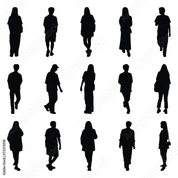 Fototapeta Vector collection set of individual people silhouettes.