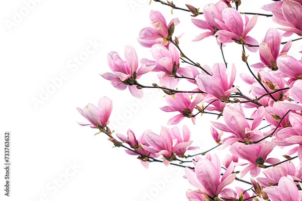 Fototapeta Blooming magnolia tree in spring isolated on white background