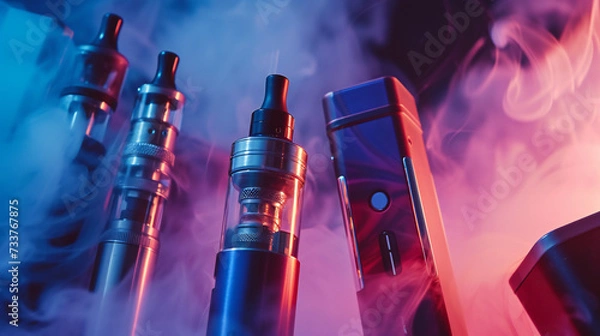 Obraz Synthetic nicotine concept. Various disposable electronic cigarettes. modern alternative smoking, vaping and nicotine