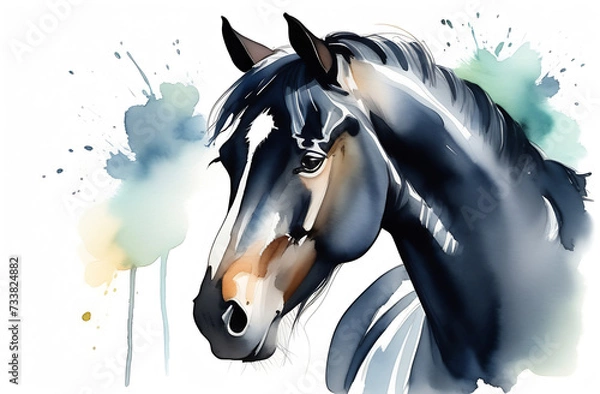 Obraz close-up portrait of a black horse in watercolor style