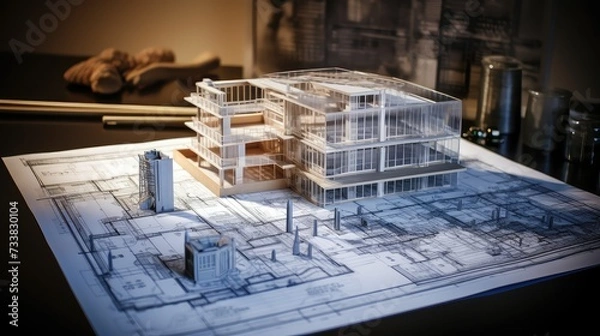 Fototapeta structure building with engineering plans