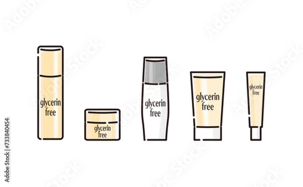Obraz 色々なタイプのグリセリンフリーのスキンケア化粧品イラストセット