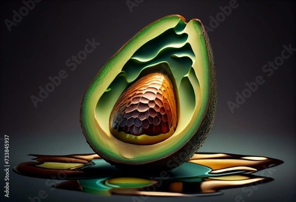 Fototapeta 3D rendering illustration of sliced avocado. Generative AI