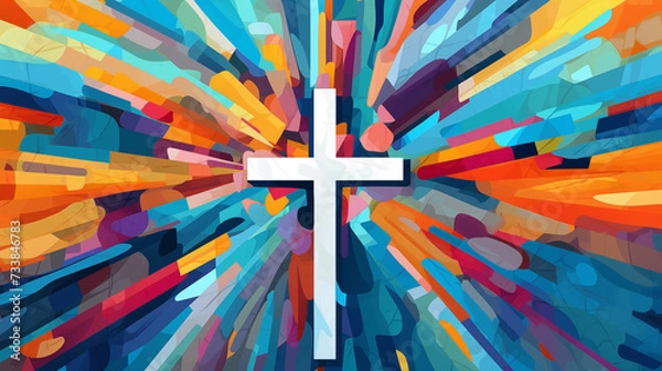 Obraz Bright white Easter cross bursting with color.