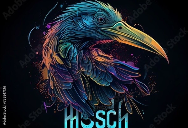 Fototapeta Epic, Unique, and Artistic Ibis Animal Moscot Sports Team Logo T-Shirt Graphic Design in Tattoo Style with Neon Colors Isolated on Transparent Background PNG generative AI