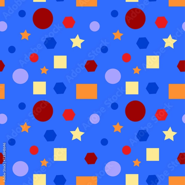 Fototapeta Vector pattern polka dot, geometric, shapes, pattern, star, circle, triangle, oval, rectangle, lines, wave, flowers