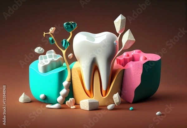 Fototapeta 3d rendered illustration of different dental fillings. Generative AI
