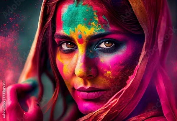Fototapeta Holi indian hindu traditional festival of colors. Colorful gulaal background for Holi banner, poster and creative template. Generative AI