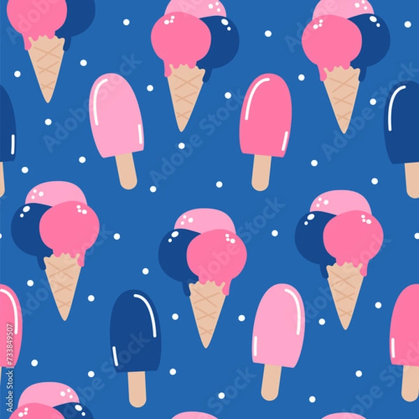Fototapeta cute hand drawn colorful ice cream seamless vector pattern background illustration 