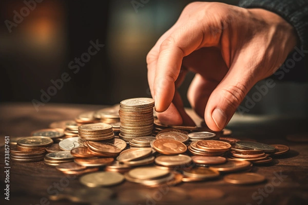 Fototapeta coins in hand background concept
