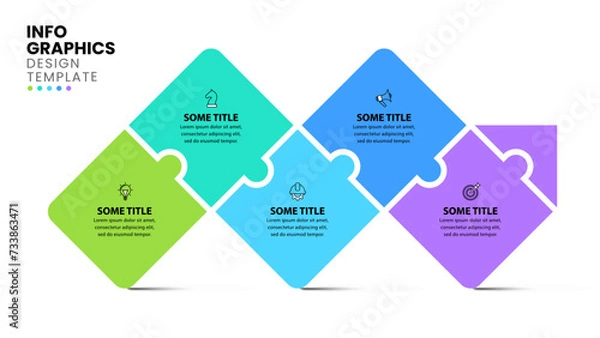 Fototapeta Infographic template. Arrow from 5 puzzle pieces