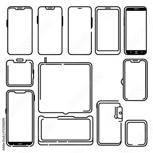 Fototapeta Outline Smart phone collections flat style screen. mobile phone vector illustrations generated by Ai