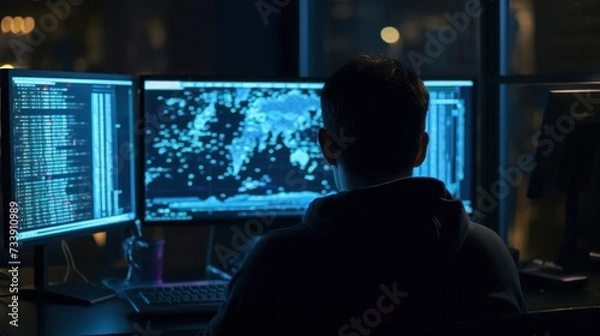 Obraz Programmers sit in front of the computer and write the source code and make changes to it