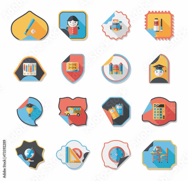 Obraz school sticker flat banner background set, eps10