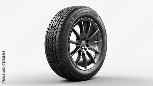 Fototapeta One car tire is isolated on a white background.