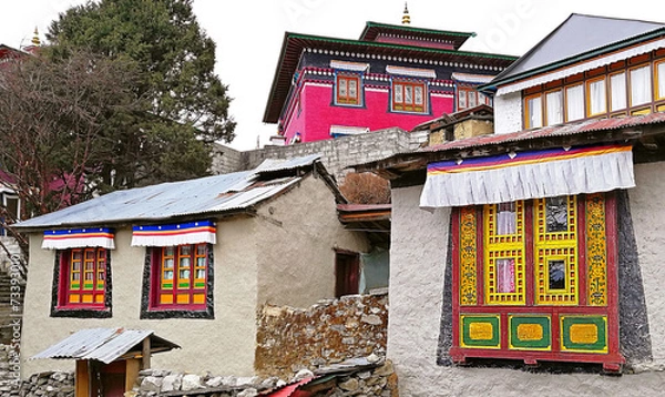 Fototapeta Interesting pattern on the windows of Tengboche Buddhist Monastery. Trekking to Everest base camp, Khumbu valley, Solukhumbu, Nepal