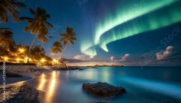 Fototapeta オーロラと美しい海岸