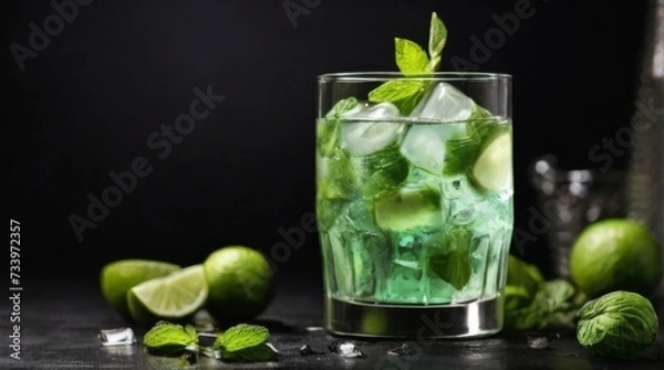 Fototapeta Mojito with ice on a black background