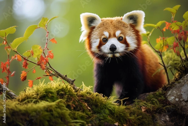 Obraz Portrait of Red Panda - Ailurus fulgens in the green forest