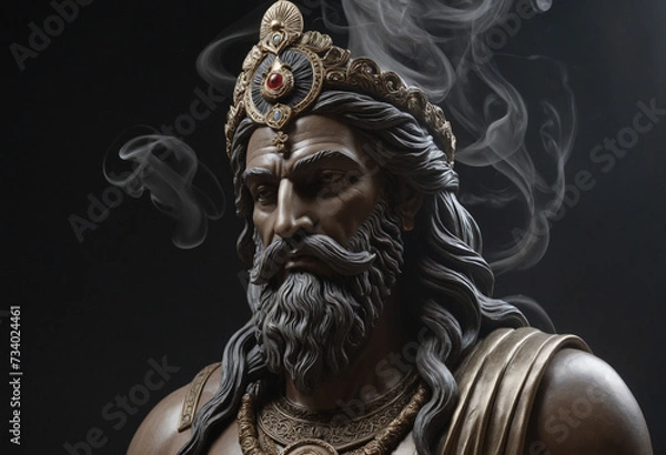 Fototapeta Smoke sculpture of mythological deity against dark backdrop