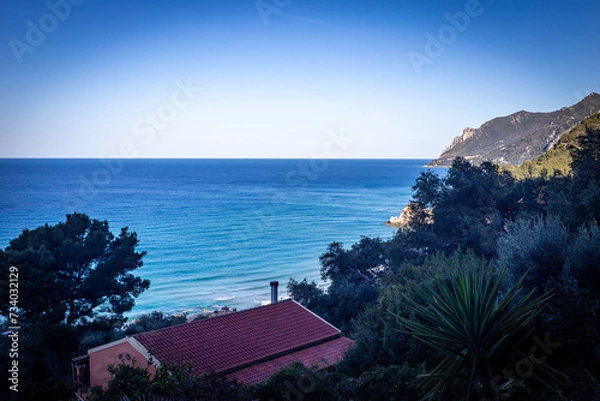 Fototapeta View of the sea from the hill - Corfu, Greece