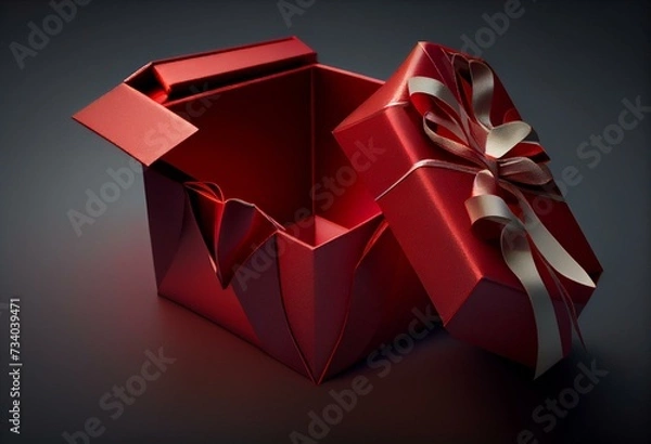 Obraz Surprise gift box, red color open gift box with ribbon isolated on white. Generative AI