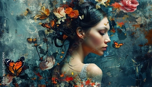 Fototapeta Post - modernist woman made out of colorful flowers