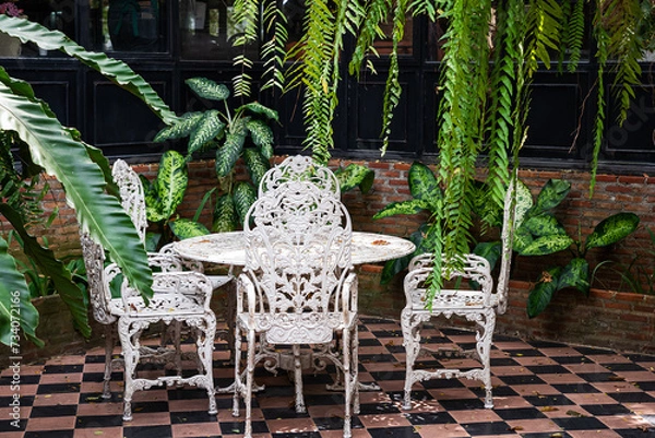 Obraz White vintage table and chairs