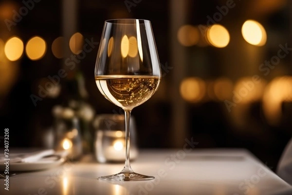 Fototapeta Elegant white wine in a glass on the table