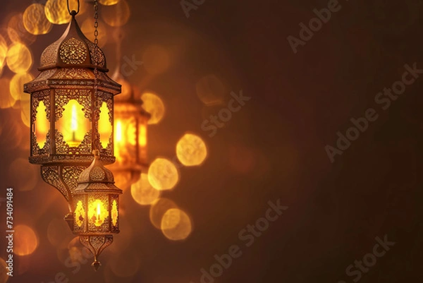 Fototapeta Arabesque Patterned Lanterns with Warm Bokeh Lights




