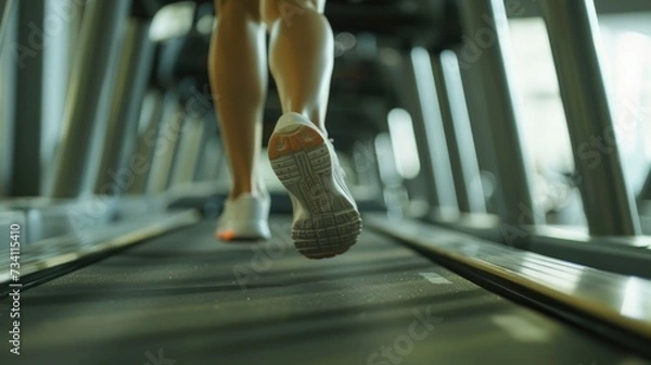 Fototapeta Person running on a treadmill, suitable for fitness and exercise concepts