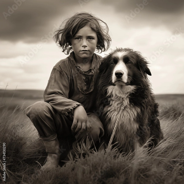 Obraz boy and shepherd dog